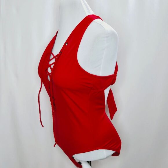 Ashley Graham Swimsuits For All Plunge Lace-Up One-Piece Bathing Suit Size 8 NWT - Picture 4 of 11